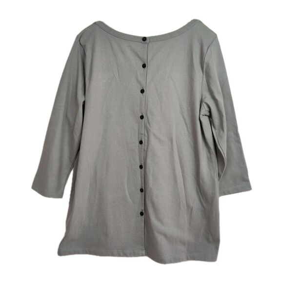 Land's End Tunic women's L Light Gray Button-Up Back Long Sleeves Round Neck - Picture 2 of 9